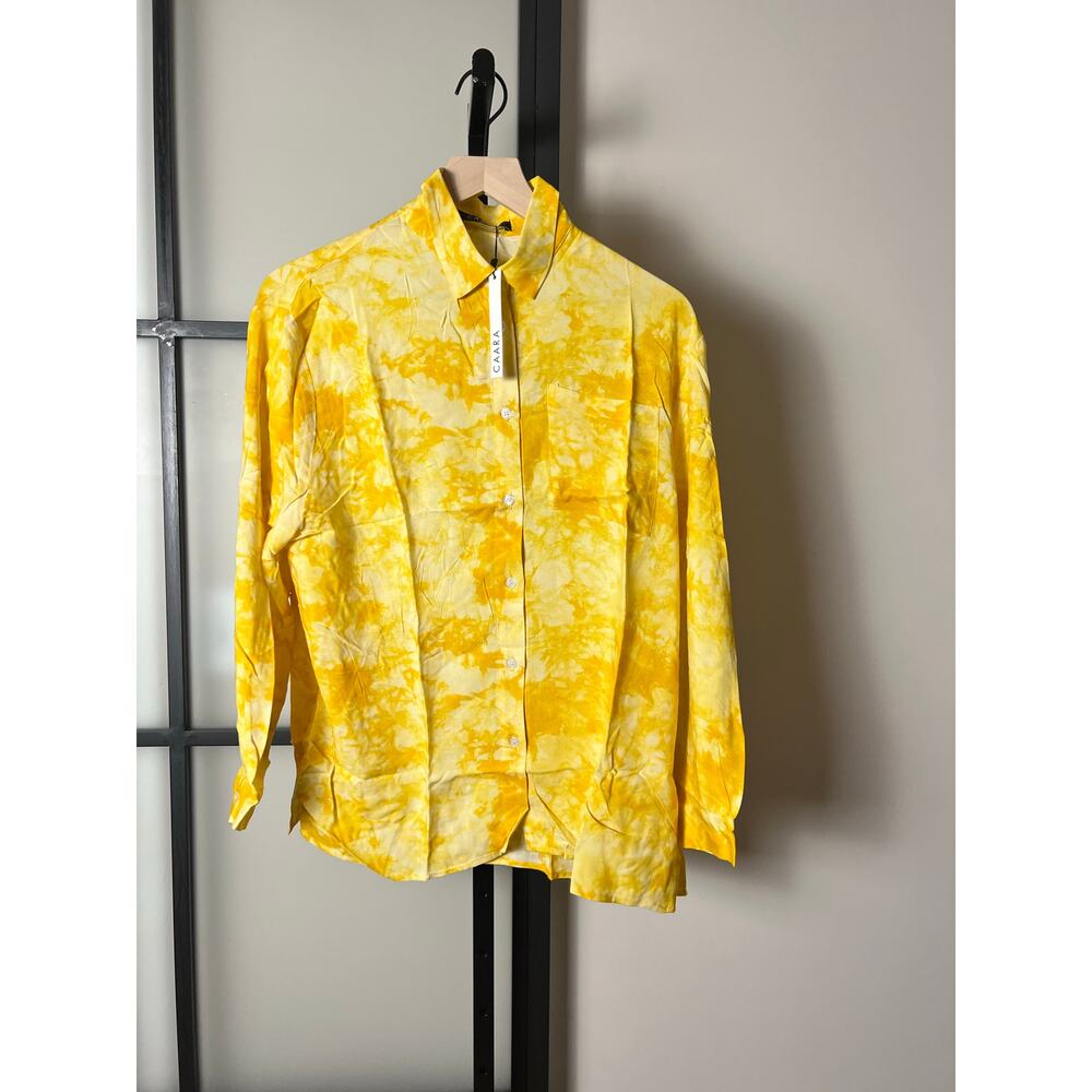 NWT CAARA Yellow Tie Dye Button Down Blouse